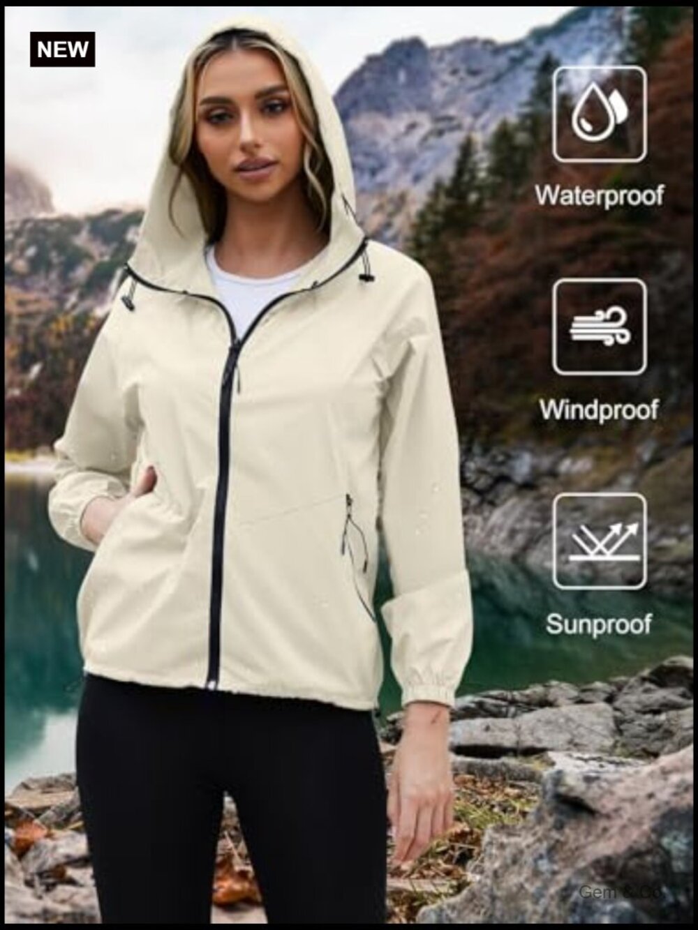 Lightweight Packable Rain Jacket Women Waterproof Travel Coats S-XXL - Picture 2 of 7